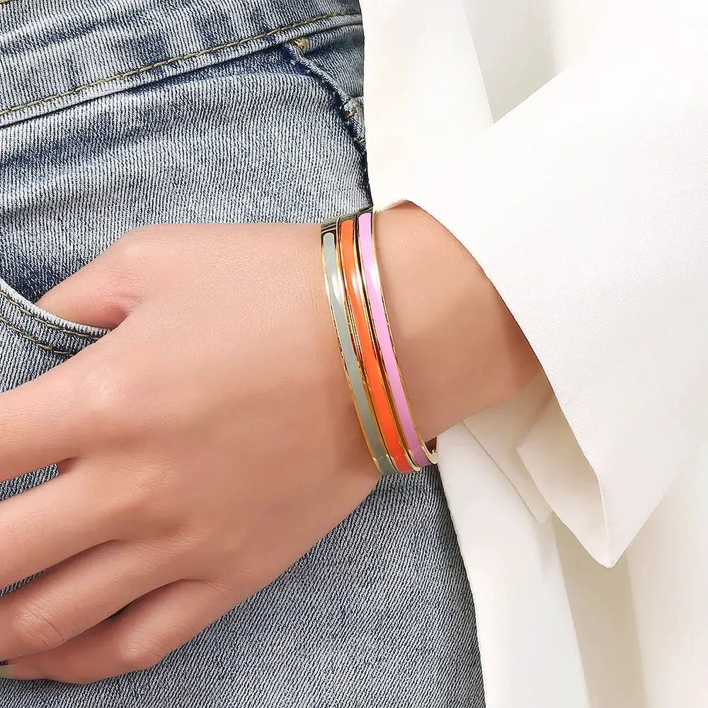 CARLIDANA Luxury Colorful Orange Enamel Bangles Bracelets for Women Party Gift Fashion Bangles Original Stainless Steel Jewelry by All Mart Bristol Ltd