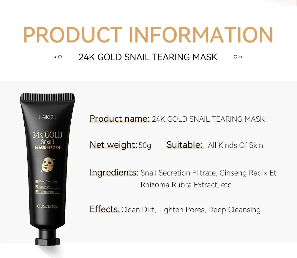 Laikou 24K Gold Snail Peel Off Mask Powerful Pore Cleaner Blackhead & Dirt Remover Detoxifying Facial Shining Skin Care 50g by All Mart Bristol Ltd