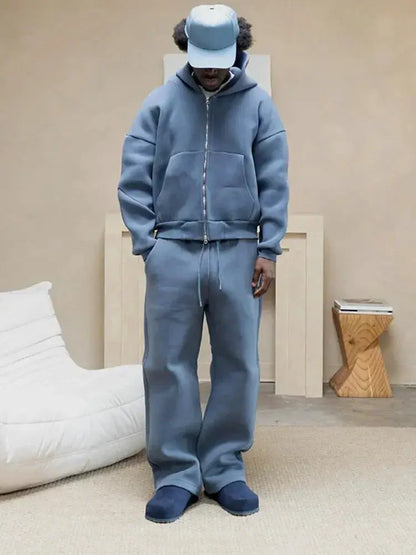 American Fashion Solid Color Fleece Oversized Sweatshirt Men's Two-Piece Y2K Harajuku Hip-Hop Gothic Joker Slacks Jogging Pants by All Mart Bristol Ltd