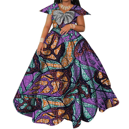 Bazin Riche African Print Dresses for Women Short Sleeve Long Wedding Dress Party Vestido Cotton Women African Clothing WY6098 by All Mart Bristol Ltd