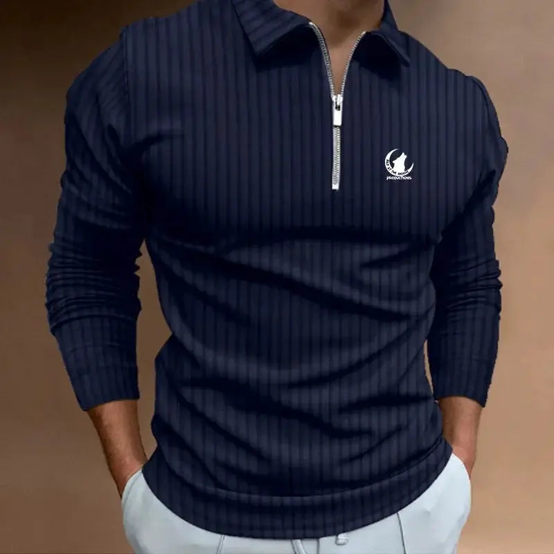 Men Clothes New Long Sleeve Zipper Stripe Polo Shirt Casual Men Polo Shirt Tops Polo Shirt Fashion Men Slim Sport Polo Shirt by All Mart Bristol Ltd