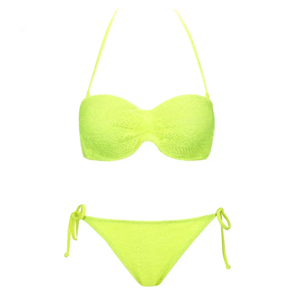 Bikini Solid Strappy Bandage Bikinis Set White Push Up Bikini Swimwear Bandeau Brazilian Swimsuit Bathing Suit Maillot De Bain by All Mart Bristol Ltd