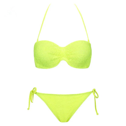 Bikini Solid Strappy Bandage Bikinis Set White Push Up Bikini Swimwear Bandeau Brazilian Swimsuit Bathing Suit Maillot De Bain by All Mart Bristol Ltd