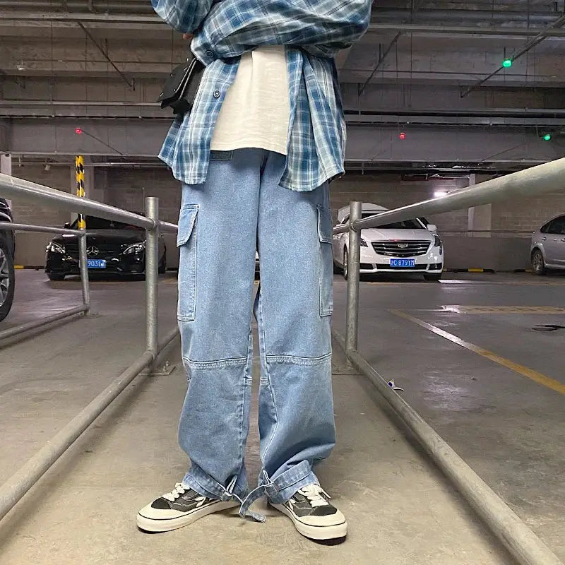 Men Jeans Wide Leg Denim pants Loose Straight Baggy Men's Jeans hip hop Streetwear Skateboard Neutral denim Trousers Cargo jeans by All Mart Bristol Ltd