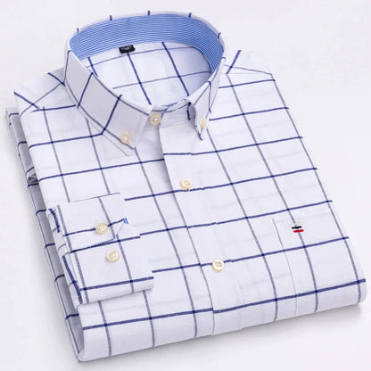 Men's Trendy Plaid Striped Lapel Collar Design Cotton Dress Shirts, Long Sleeve Casual Button Up Commuter Shirt For Spring/Fall by All Mart Bristol Ltd