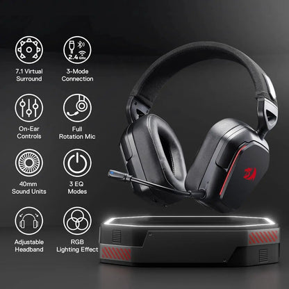 Redragon H868 3-Mode Wireless RGB Gaming Headset 7.1 Surround Sound 40 mm Drivers Noise-canceling Microphone Over-Ear Headphones by All Mart Bristol Ltd