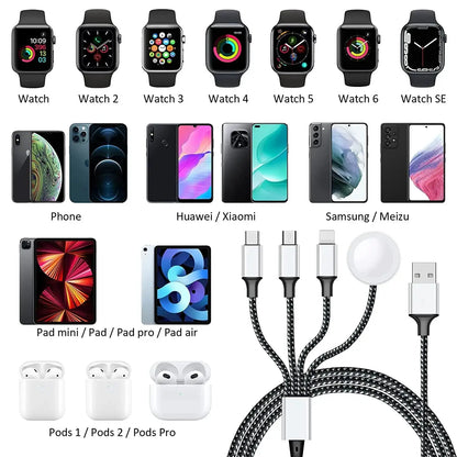 4 in 2 Multi Charging Cable For Iwatch Iphone Charger Usb Type-C Fast Charging Cable High-Quality Airpods iPad Accessories by All Mart Bristol Ltd