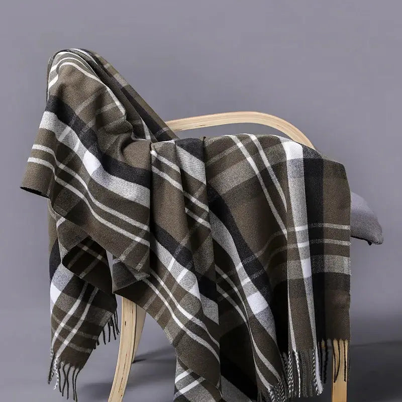 Winter Cashmere Plaid Scarf Autumn Men's Thick Wrap Scarves Female Warm Blanket Foulard Shawls Luxury Brand Fringe Large Bandana by All Mart Bristol Ltd