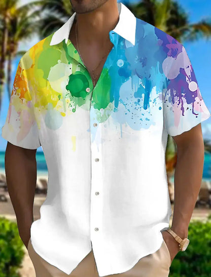 Men's Shirt Gradient GraphicTurndown colorful Rainbow Outdoor Street Short Sleeve Print Clothing Apparel Fashion Designer Casual by All Mart Bristol Ltd