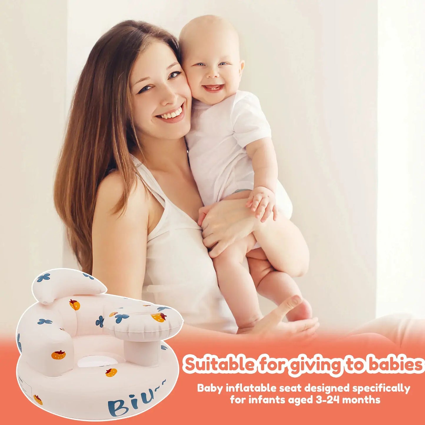 Inflatable Baby Chair Portable Baby Sofa Breathable Inflatable Baby Chair PVC Multifunctional Seat Practice Sitting Bath Stool by All Mart Bristol Ltd
