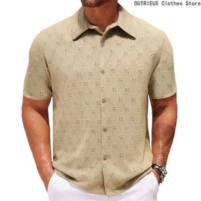 Jacquard Fabric Cuban Collar Short-sleeved Shirts【 Luxury Men's Wear 】 High-quality Business Casual Shirts for Men in Summer by All Mart Bristol Ltd