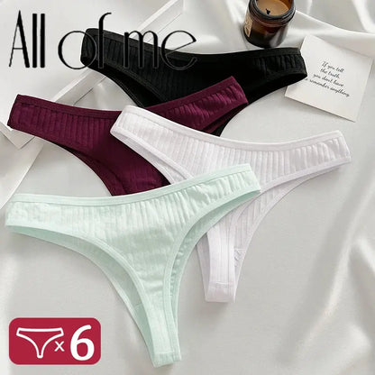 6PCS/Set Cotton Panties G-String Women Panties Sexy Underwear Female Lingerie Thong Briefs for Woman Solid Color Intimate Pantys by All Mart Bristol Ltd