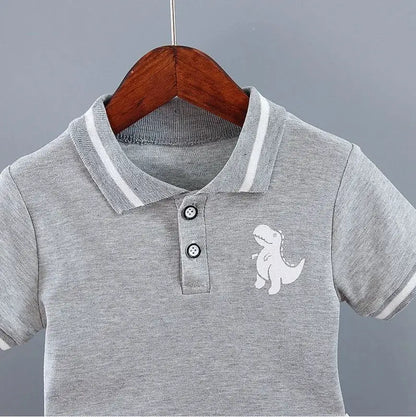 Infant Baby Boy Sets Summer Clothing Casual Sport Suit POLO Shirt + Shorts 2Pcs Set Boys Kids Grey Dinosaur Print Tracksuit by All Mart Bristol Ltd