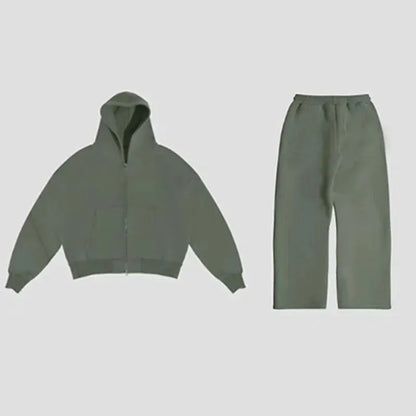 American Fashion Solid Color Fleece Oversized Sweatshirt Men's Two-Piece Y2K Harajuku Hip-Hop Gothic Joker Slacks Jogging Pants by All Mart Bristol Ltd