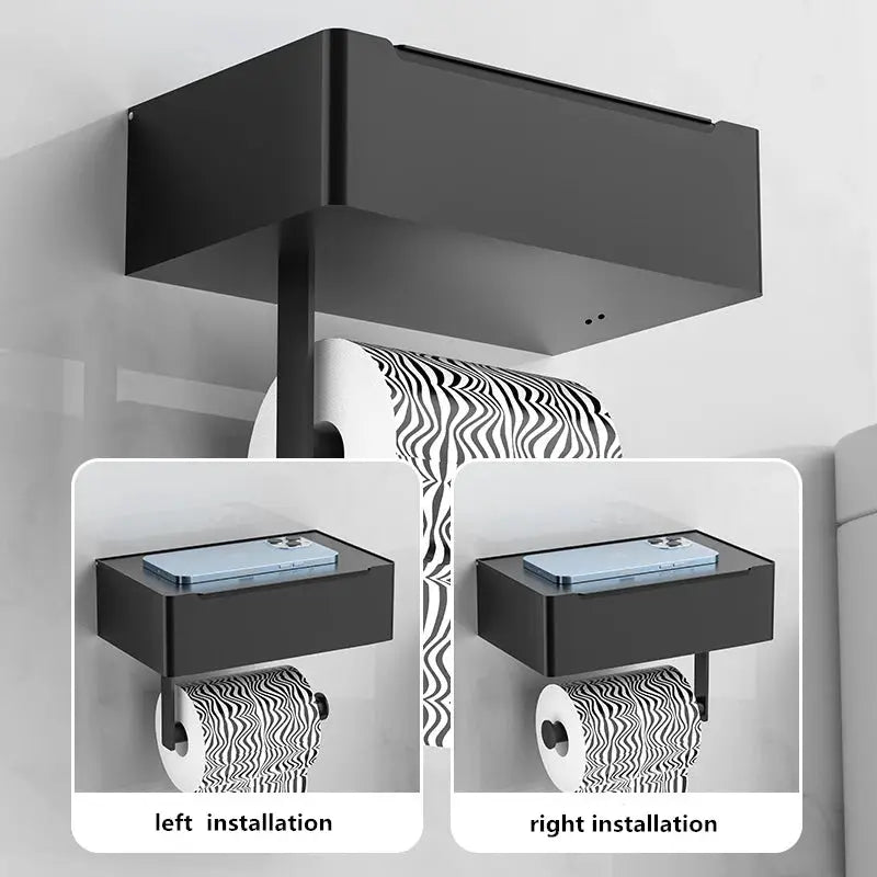 Toilet Roll Holder with Wipes Dispenser Black Multi-function Bathroom Storage Rack Roll Paper Holder Stainless Steel Accessories by All Mart Bristol Ltd