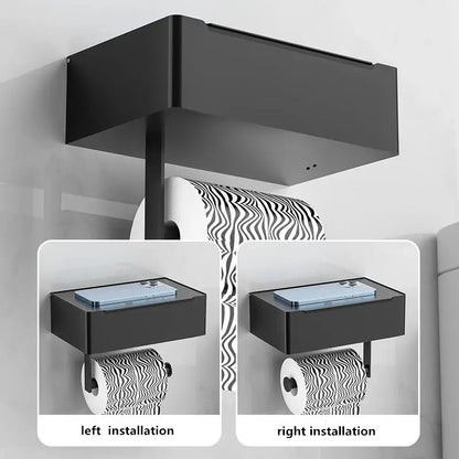 Toilet Roll Holder with Wipes Dispenser Black Multi-function Bathroom Storage Rack Roll Paper Holder Stainless Steel Accessories by All Mart Bristol Ltd