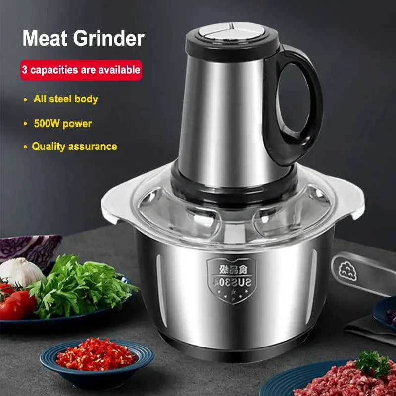 2L 3L 5L Household Stainless Steel Meat Grinder 500W High Power Blender Multifunctional Food Processor Food Chopper Electric by All Mart Bristol Ltd