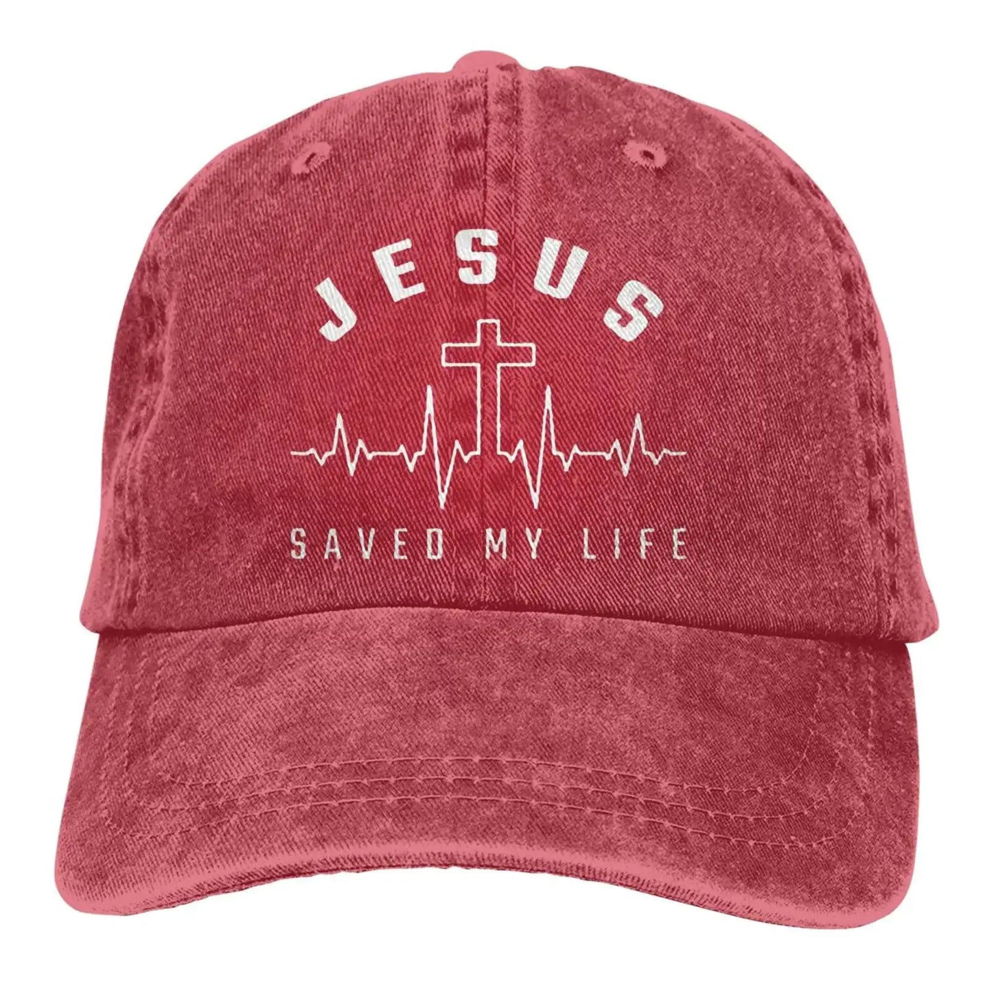Jesus Saved My Life Hat Christian Baseball Cap Washed Cotton Denim Dad Hat for Men Women by All Mart Bristol Ltd