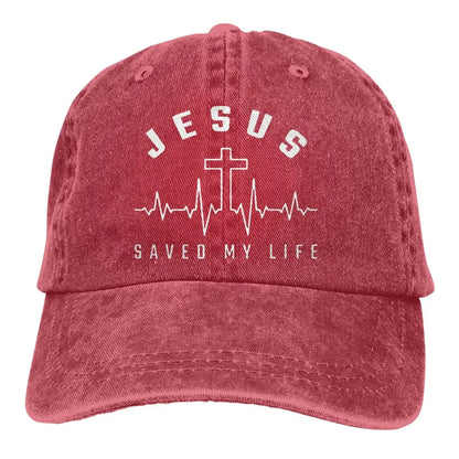 Jesus Saved My Life Hat Christian Baseball Cap Washed Cotton Denim Dad Hat for Men Women by All Mart Bristol Ltd