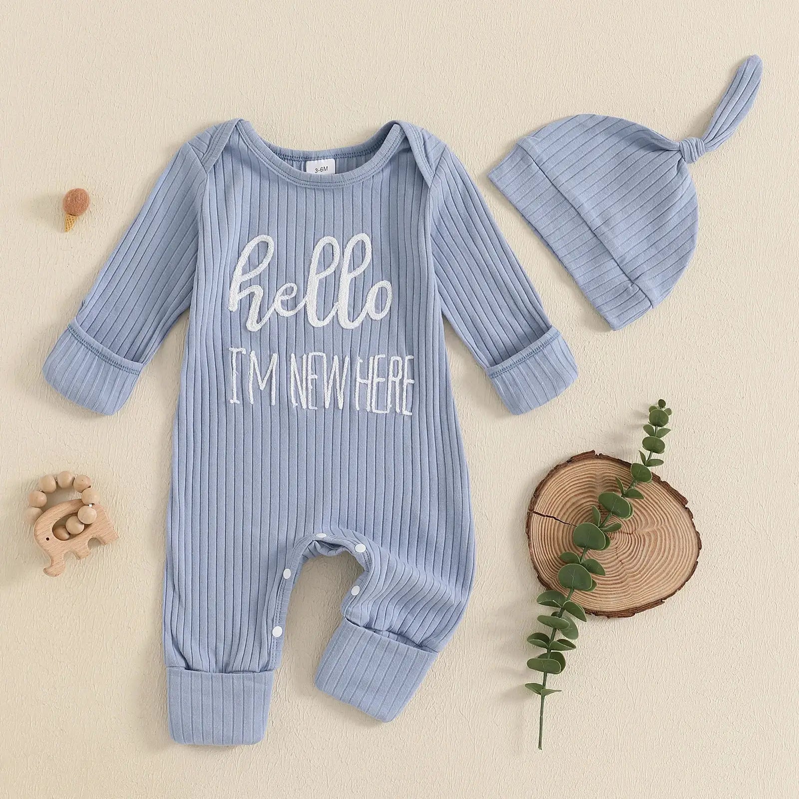 Newborn Baby Boy Fall Clothes Set Casual Letter Embroidery Long Sleeve Ribbed Romper Jumpsuit and Hat 2Pieces Set for Infants by All Mart Bristol Ltd