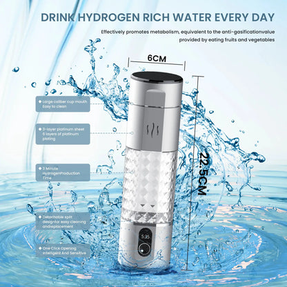 hydrogen water bottle 5000+ppb SPE/PEM hydroegn water flask rechargeable hydrogen water ionizer inhalation generator by All Mart Bristol Ltd