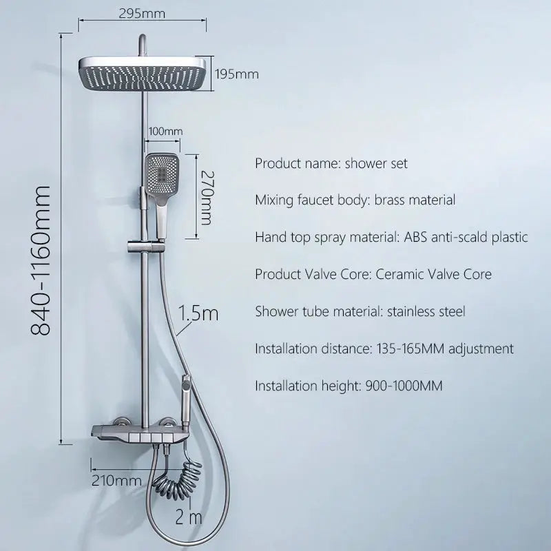 Grey Shower System Set Bathroom Digital LED Rain Showers Faucet Brass Bath Thermostat Rainfall Shower 4 Way with Bidet Taps Sets by All Mart Bristol Ltd