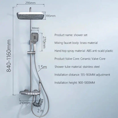 Grey Shower System Set Bathroom Digital LED Rain Showers Faucet Brass Bath Thermostat Rainfall Shower 4 Way with Bidet Taps Sets by All Mart Bristol Ltd