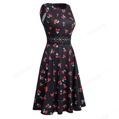 Women Vintage Casual Round Neck A line Summer Elegant Floral Lace Patchwork Sleeveless Tunic Party Swing Dress HA079 by All Mart Bristol Ltd