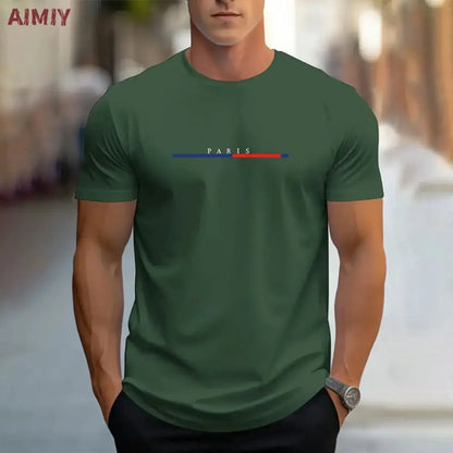 Summer Men's T-shirt Top Casual Loose Fit Oversized T-shirt PARI Letter Pattern Printed Round Neck Short Sleeved Homme Vêtement by All Mart Bristol Ltd