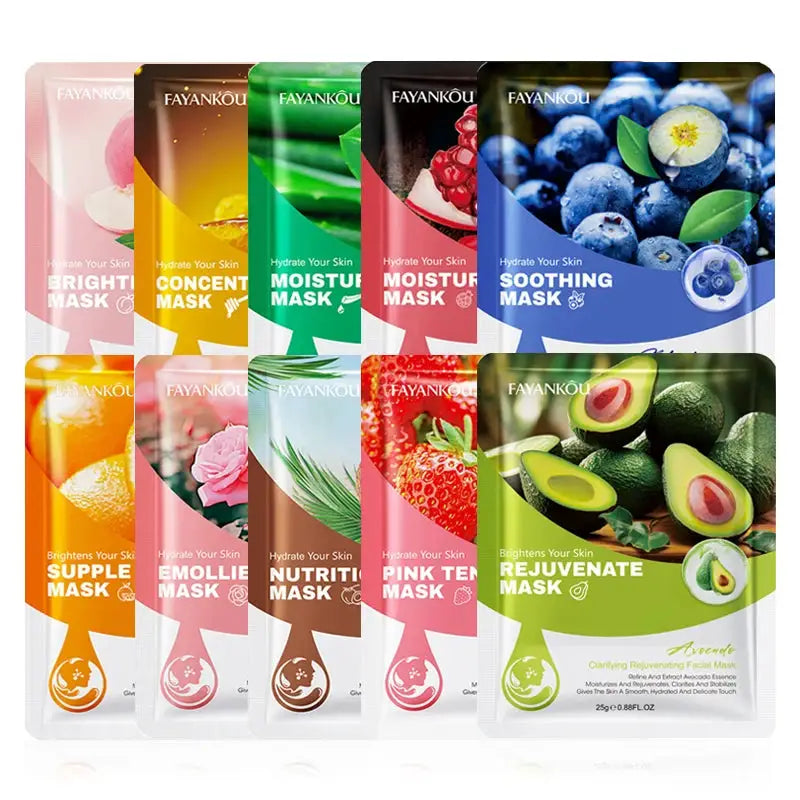 10pcs Fruits Facial Masks For Face Skincare Moisturizing Brightening Hydrating Firming Face Mask Beauty Face Skin Care Products by All Mart Bristol Ltd