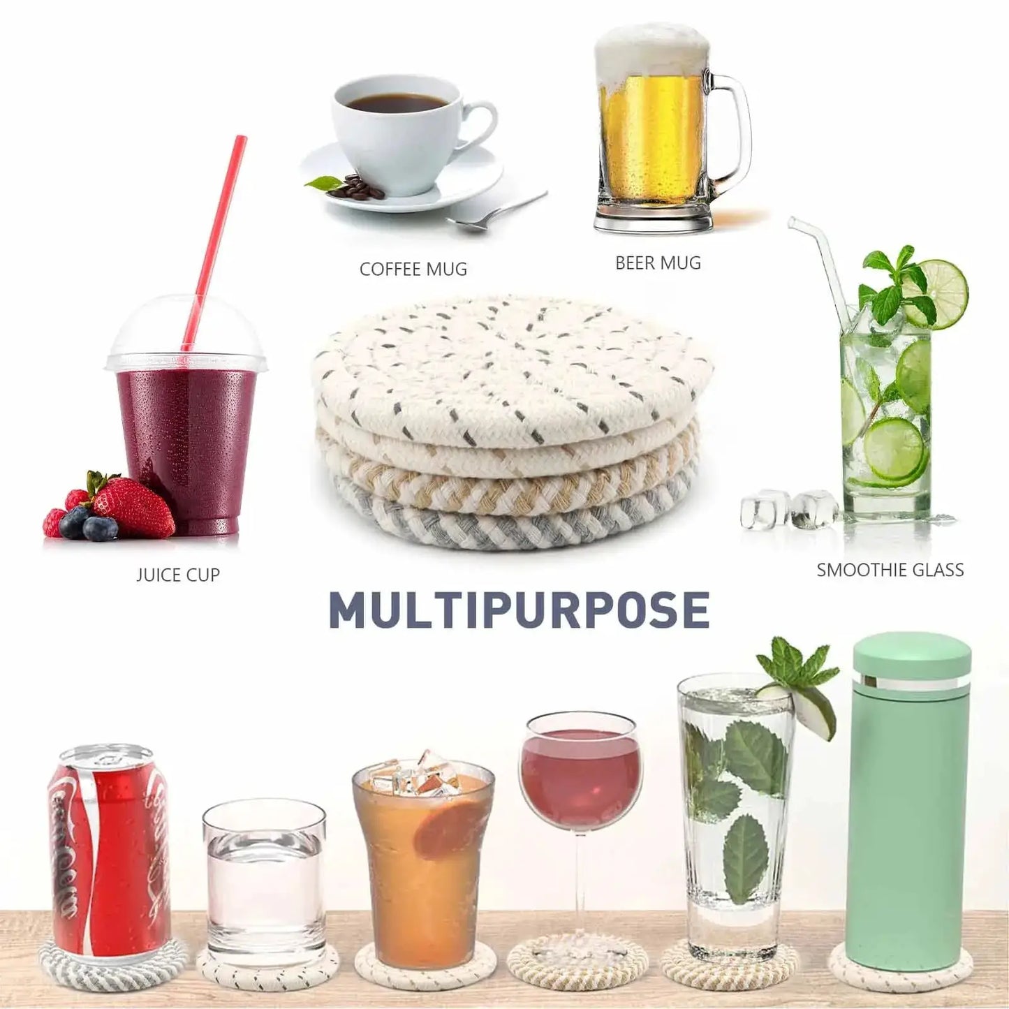 8Pcs Cup Coasters for Drinks Absorbent Woven Coaster Set with Holder Farmhouse Cloth Fabric Cup Coasters for Coffee Tea by All Mart Bristol Ltd