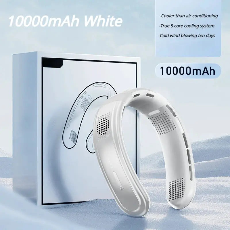 Portable 10000mAh Rechargeable Neck Fan with Five Core Cooling by All Mart Bristol Ltd