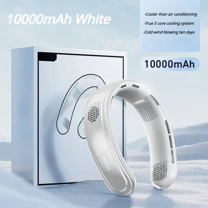 Portable 10000mAh Rechargeable Neck Fan with Five Core Cooling by All Mart Bristol Ltd