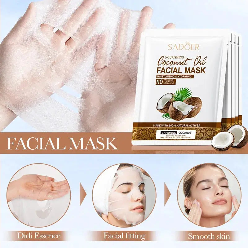 5pcs SADOER Coconut Face Mask Facial skincare Moisturizing Anti Wrinkle Hydrating Whitenting Facial Masks Face Skin Care by All Mart Bristol Ltd