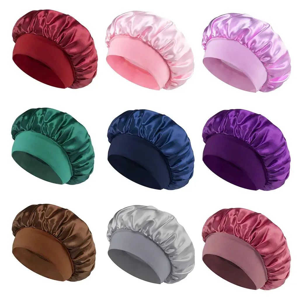 Women Satin Bonnet Hair Bonnet for Sleeping Hair Care Silk Bonnets Solid Wide-brimmed Sleeping Hat with Elastic Soft Band by All Mart Bristol Ltd