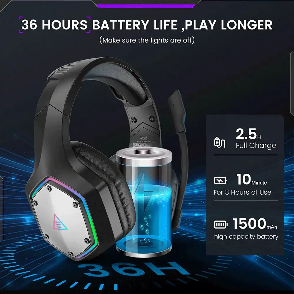 EKSA 2.4GHz Wireless Headphones E1000 WT 7.1 Surround Wired Gaming Headset Gamer with ENC Mic Low Latency for PC/PS4/PS5/Xbox by All Mart Bristol Ltd
