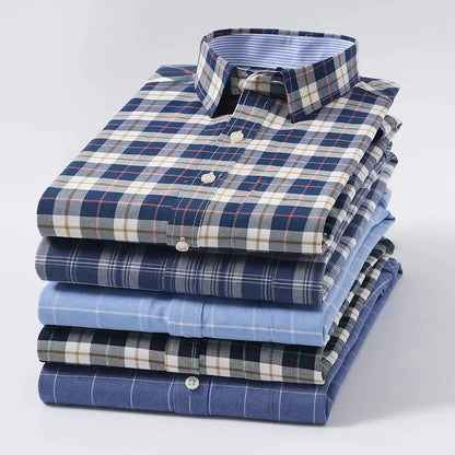 Men's Trendy Plaid Striped Lapel Collar Design Cotton Dress Shirts, Long Sleeve Casual Button Up Commuter Shirt For Spring/Fall by All Mart Bristol Ltd