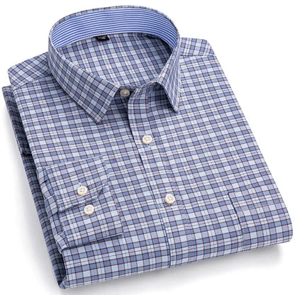 Men's Trendy Plaid Striped Lapel Collar Design Cotton Dress Shirts, Long Sleeve Casual Button Up Commuter Shirt For Spring/Fall by All Mart Bristol Ltd