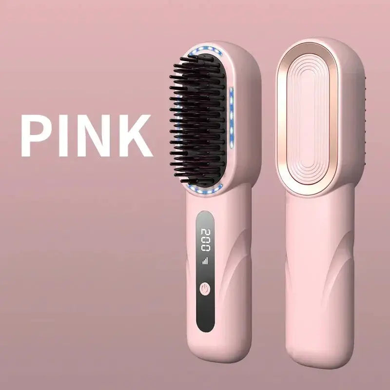 Wireless Straight Curling Hair Comb Heating Negative Ion Hair Straightener Rechargeable Anti-scalding Electric Hair Care Brushes by All Mart Bristol Ltd