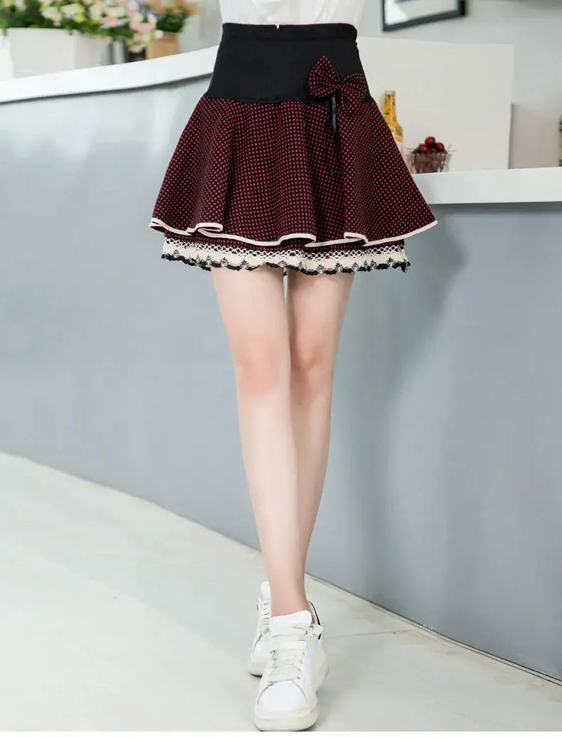 Zuolunouba Summer Slim Preppy Skirt Women Flower Bow Mini Tutu Style Elasticity Lace Skirts Shorts Lady High Waist Student by All Mart Bristol Ltd