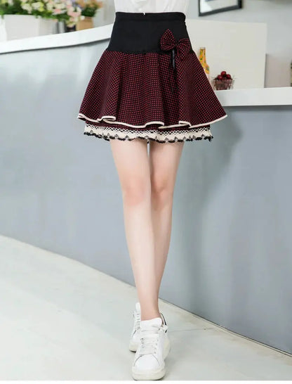 Zuolunouba Summer Slim Preppy Skirt Women Flower Bow Mini Tutu Style Elasticity Lace Skirts Shorts Lady High Waist Student by All Mart Bristol Ltd