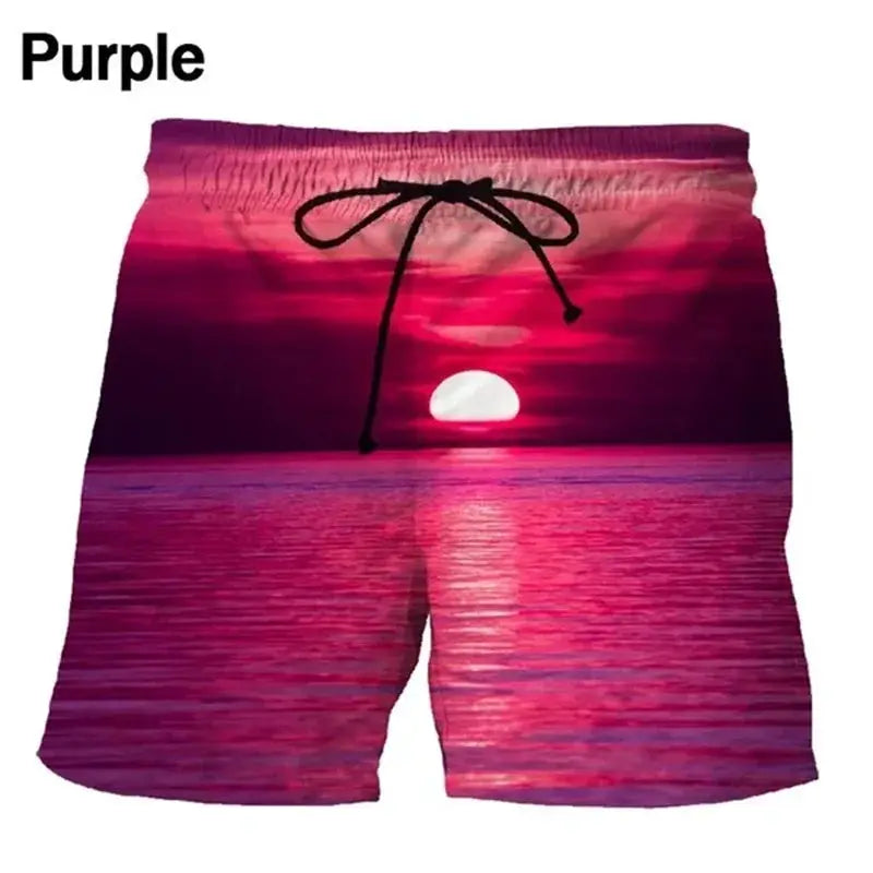 Seaside Sunset Sunrise Scence Beach Shorts Men 3D Print Board Shorts Swimsuit 2023 Hawaiian Bermuda Swim Trunks Cool Short Pants by All Mart Bristol Ltd