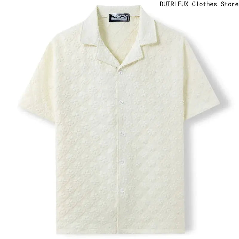 Jacquard Fabric Cuban Collar Short-sleeved Shirts【 Luxury Men's Wear 】 High-quality Business Casual Shirts for Men in Summer by All Mart Bristol Ltd