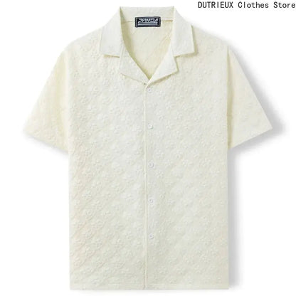 Jacquard Fabric Cuban Collar Short-sleeved Shirts【 Luxury Men's Wear 】 High-quality Business Casual Shirts for Men in Summer by All Mart Bristol Ltd