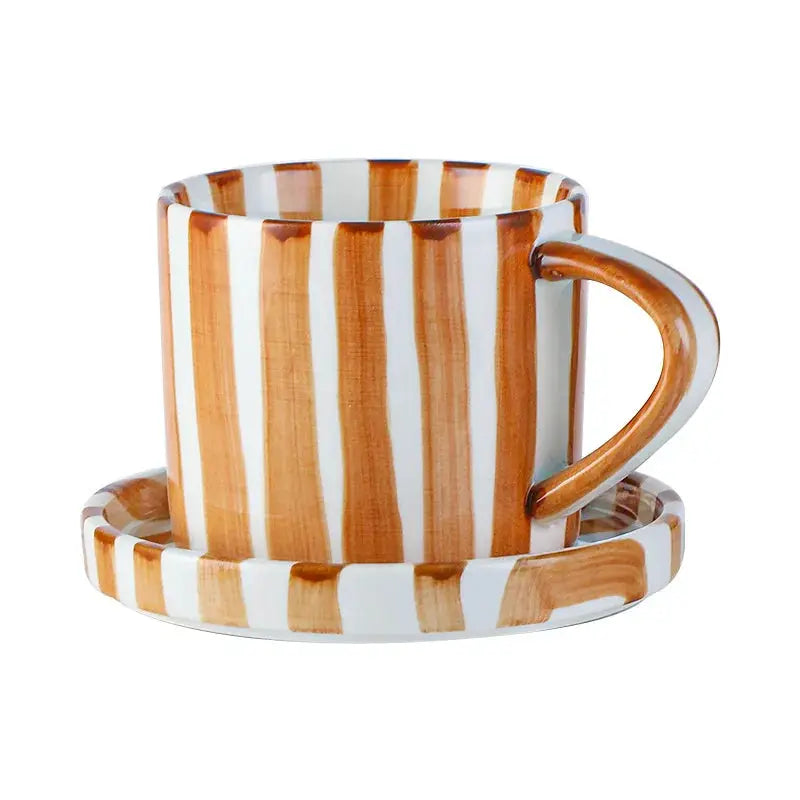 Ceramic Coffee Mugs Creative Stripes Hand-painted Coffee Cups and Saucers Home Ceramic Milk Cups Hotel Coffee Cups Cafe Cups by All Mart Bristol Ltd