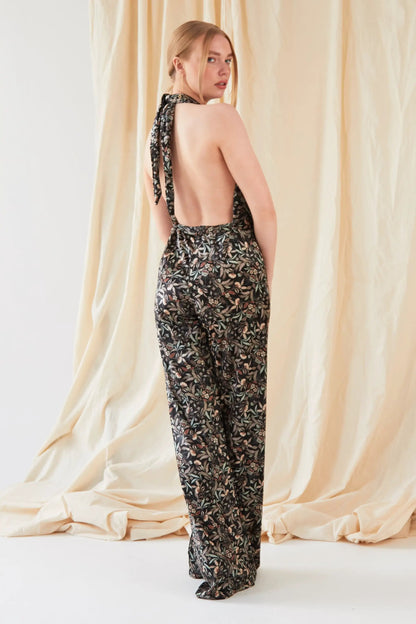 Floral Velvet Backless Jumpsuit by Sarvin
