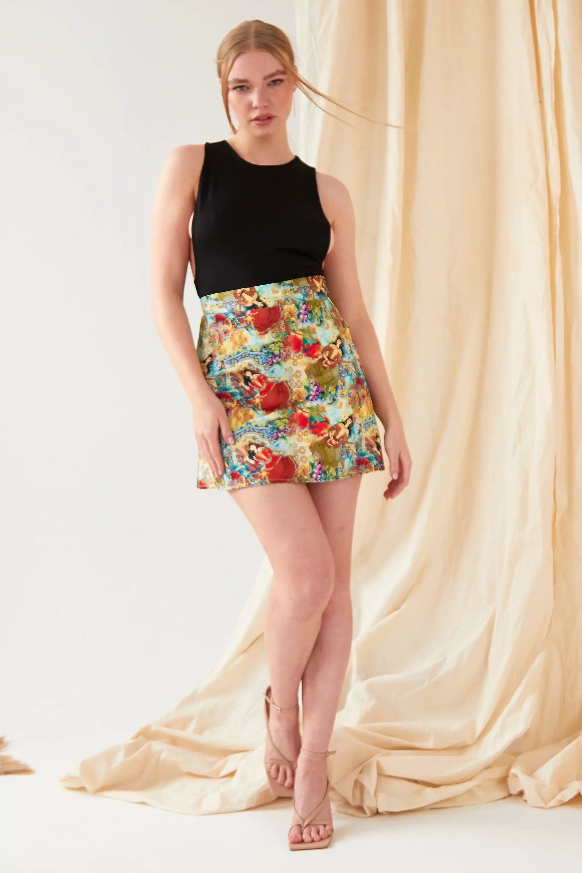 Persian Printed Mini Skirt by Sarvin
