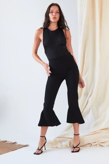 Black Frill Hem Trousers by Sarvin