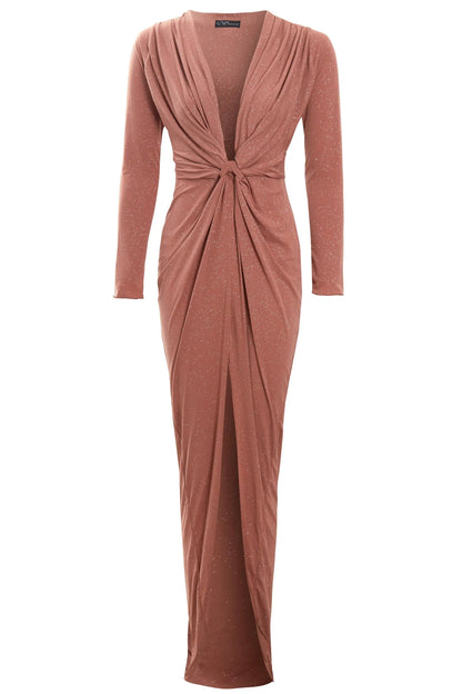 Rose Gold Twist Knot Front Dress by Sarvin