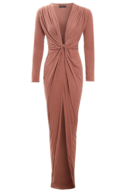 Rose Gold Twist Knot Front Dress by Sarvin
